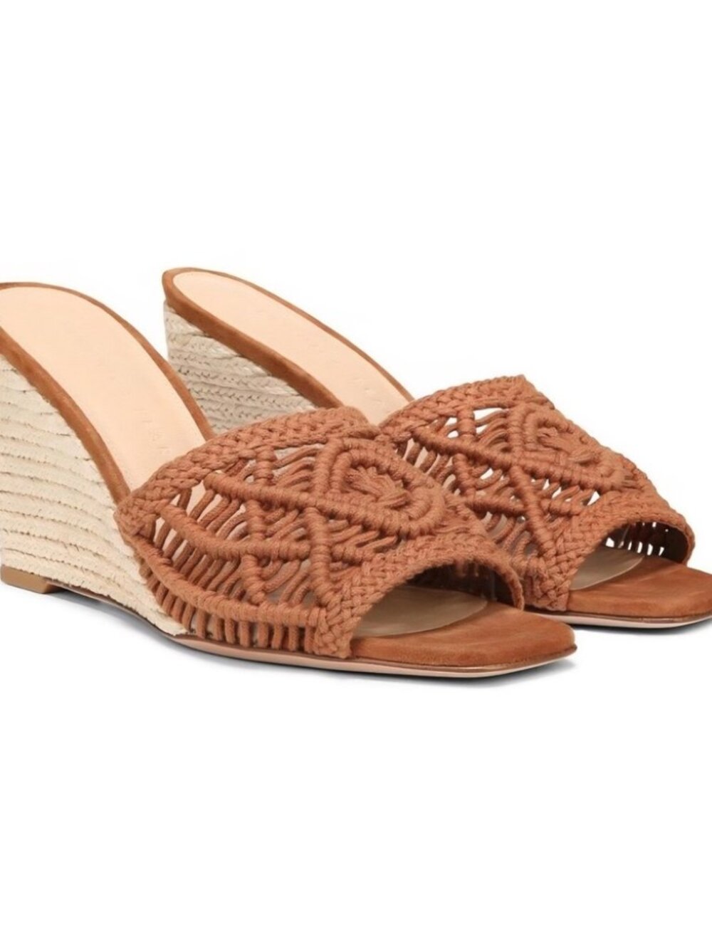 Veronica Beard Ezrah Macrame Wedge Sandals Brown Espadrille Slides Size 7.5